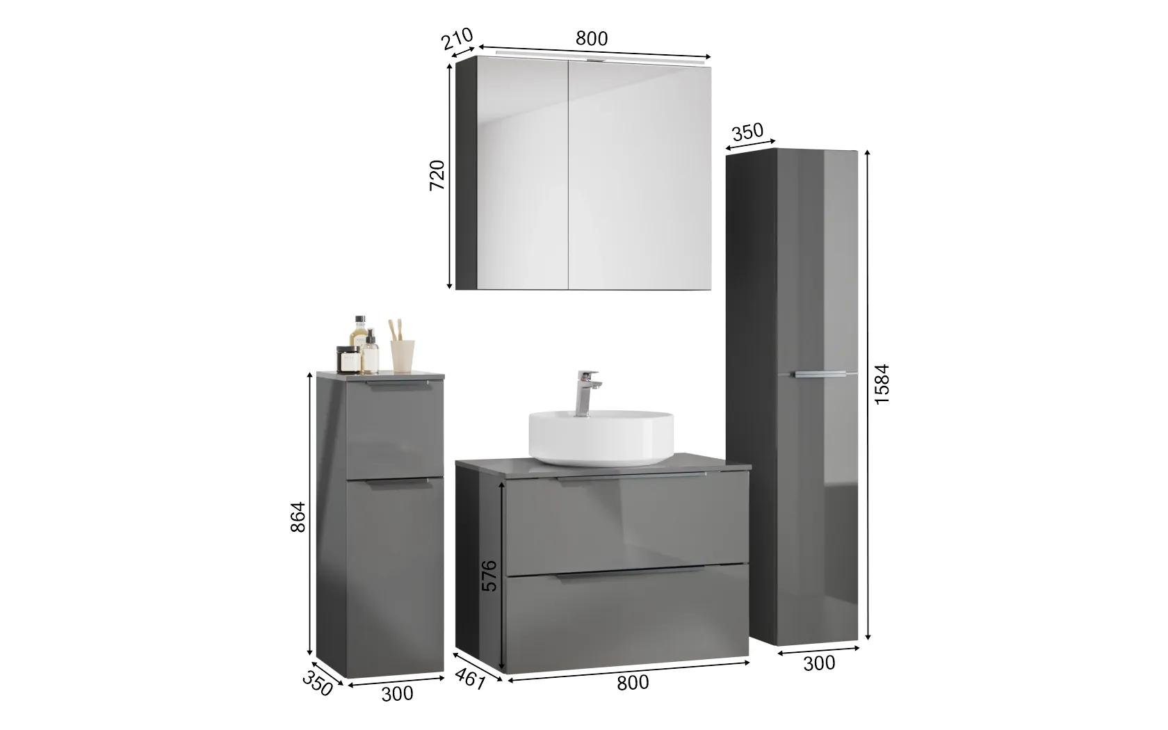 Nobilia SPA Ensemble meuble vasque avec armoire de toilette et meubles d'appoint 1