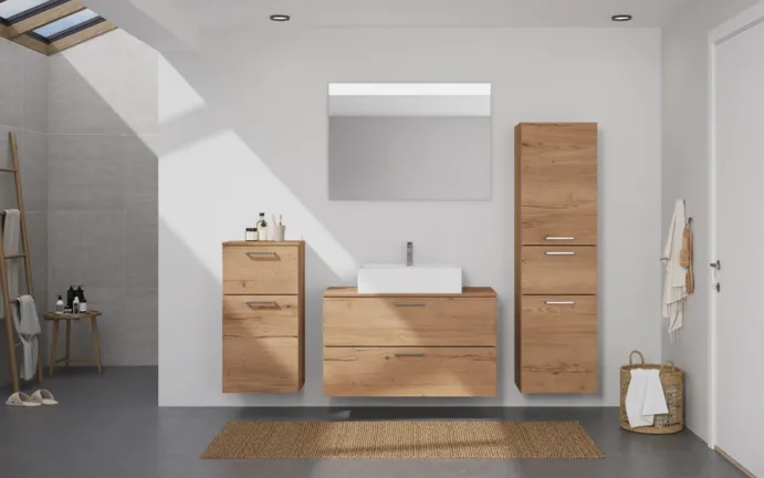 Nobilia SPA Badblock mit Flächenspiegel und Beimöbeln