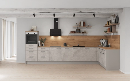 Nobilia L-keuken 426,6 cm x 220 cm met apparaten planning 1 Decor beton terra grijs Riva Nobilia L-keuken 426,6 cm x 220 cm met apparaten planning 1 Decor beton terra grijs Riva