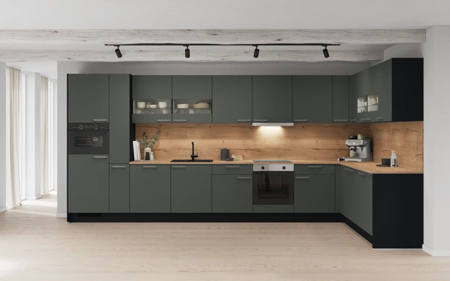 Nobilia L-keuken 456,6 cm x 246,8 cm met apparaten planning 1 Mineraalgroen ultramat Easytouch Nobilia L-keuken 456,6 cm x 246,8 cm met apparaten planning 1 Mineraalgroen ultramat Easytouch