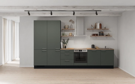 Nobilia Rechte keuken 360 cm met apparaten planning 10 Mineraalgroen ultramat Easytouch Nobilia Rechte keuken 360 cm met apparaten planning 10 Mineraalgroen ultramat Easytouch