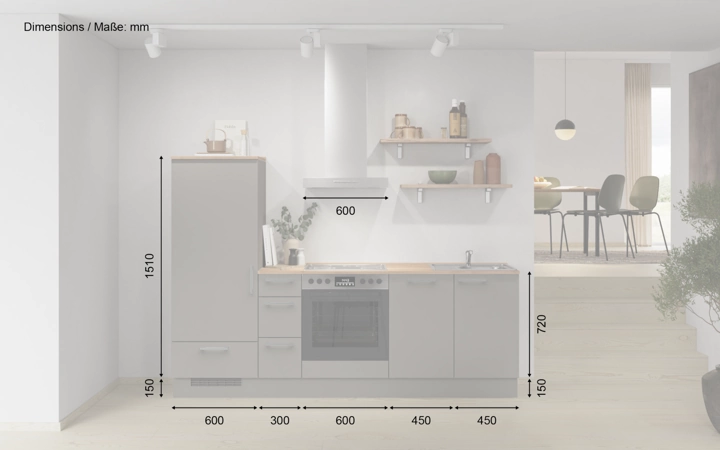 Nobilia SPA Galley kitchen 240 cm with appliances planning 17 5