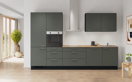 Nobilia Rechte keuken 330 cm met apparaten planning 2 Mineraalgroen ultramat Easytouch Nobilia Rechte keuken 330 cm met apparaten planning 2 Mineraalgroen ultramat Easytouch