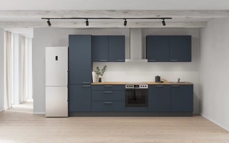 Nobilia Galley kitchen 330 cm with appliances planning 6 Fjord blue matt Easytouch Nobilia Galley kitchen 330 cm with appliances planning 6 Fjord blue matt Easytouch