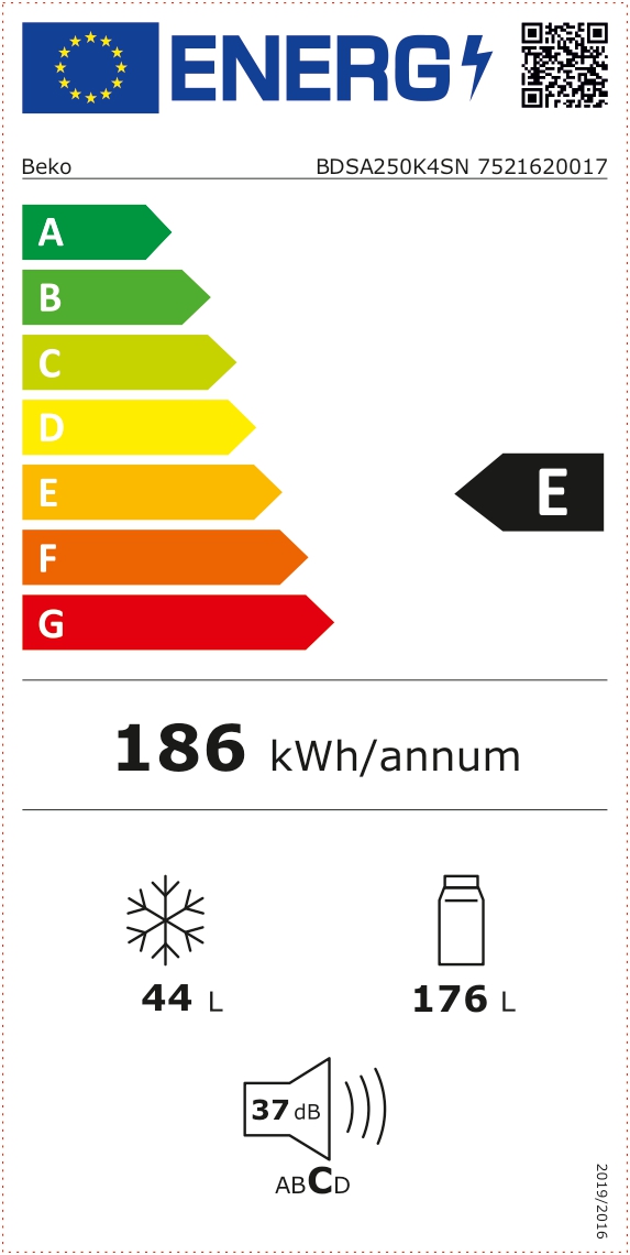 Beko BDSA250K4SN 7521620017 Energielabel