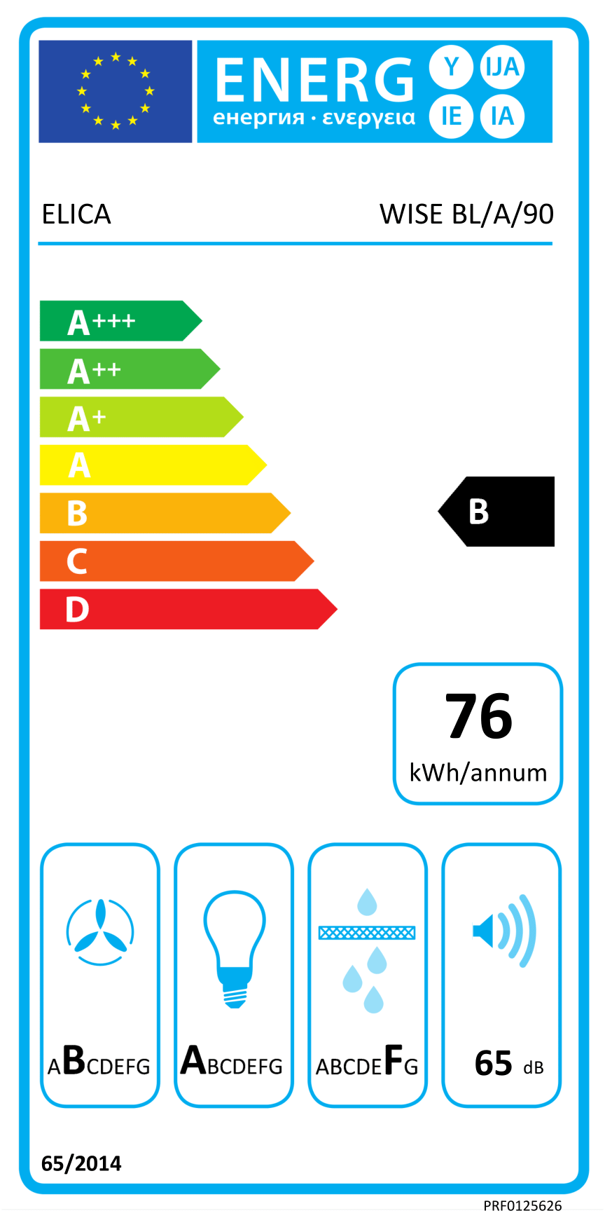 Elica WISE BL/A/90 Energielabel